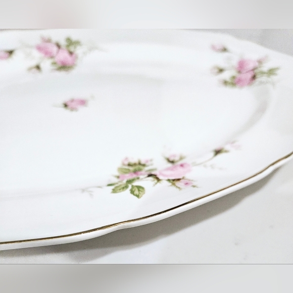 Vintage Canonsburg Pink Moss Rose Oval Serving Platter - Picture 4 of 7